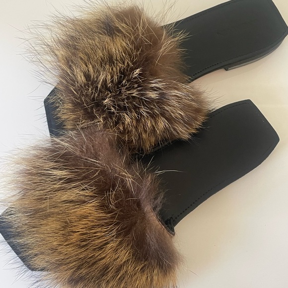 Parme Marin fur and leather slides women's size 9 with original shoe bag - Picture 1 of 6
